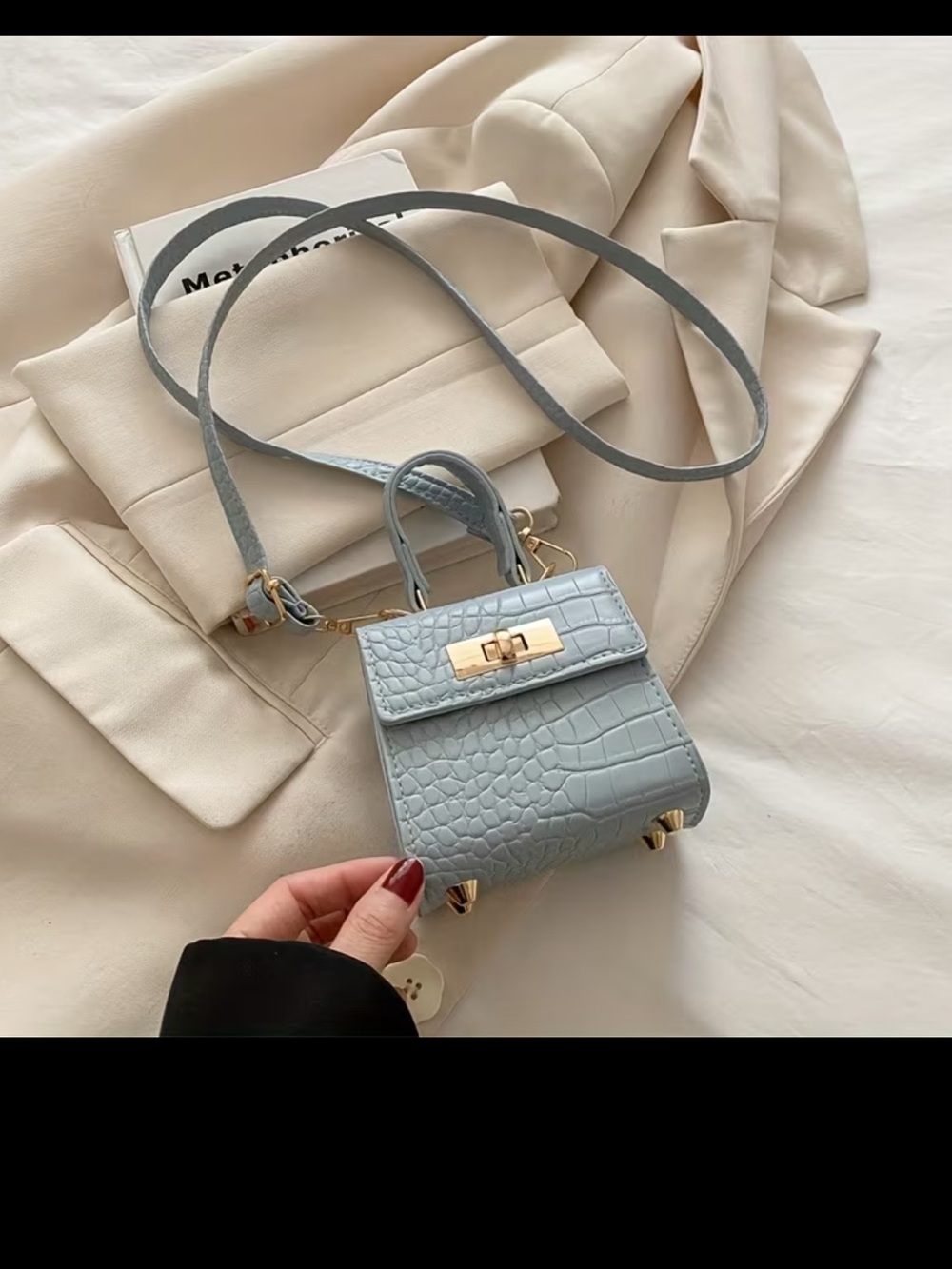 Affordable Fashion Finds Croc-Embossed Mini Top-Handle Bag in Pale Blue